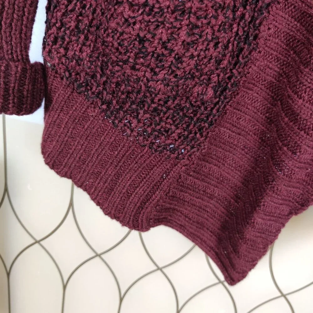 RD Style S Open Front Marled Burgundy Knit Cardigan Pockets Cozy Fall Layering - Picture 6 of 6